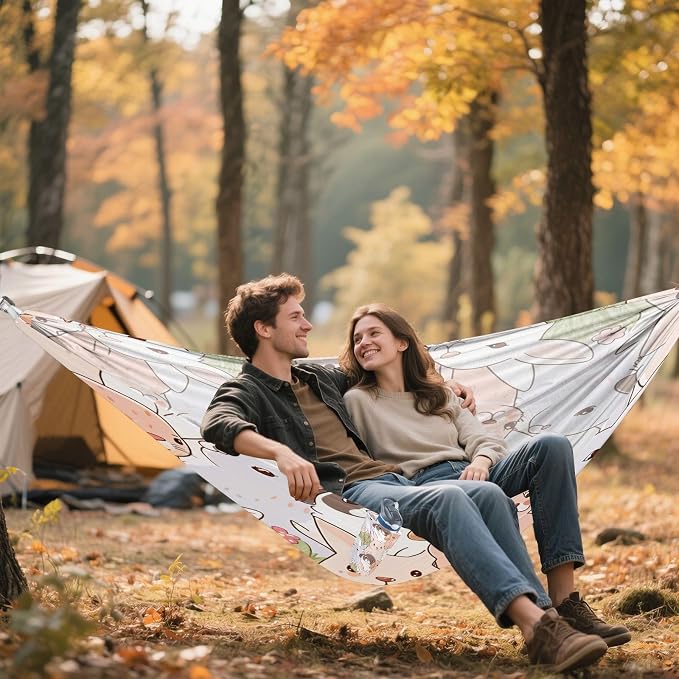 Pink Bunny Camping Hammock, Portable Lightweight Single Hammock with Tree Straps and Aluminum Carabiners, 114" x 54" Travel Hammock for Hiking Backpacking Beach