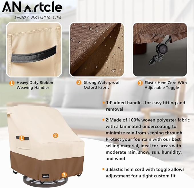 ANartcle Swivel Patio Chair Cover 4 Pack,600D Waterproof Heavy Duty Outdoor Chair Cover(33 W x 35 D x 36 H inches),Patio Furniture Covers,Outdoor Furniture Covers Waterproof,Beige&brown