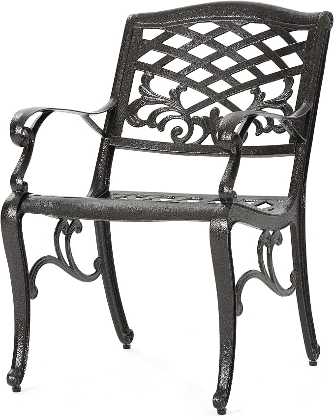 Christopher Knight Home Sarasota Outdoor Cast Aluminum Outdoor Chairs, 2-Pcs Set, Hammered Bronze