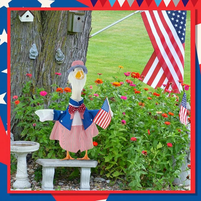 Patriotic Porch Goose Outfits for 23 Inch Statue | 4th of July Uncle Sam Costume for Cement Statue, 250th Anniversary USA Sculpture Clothes for Patio Party Decoration