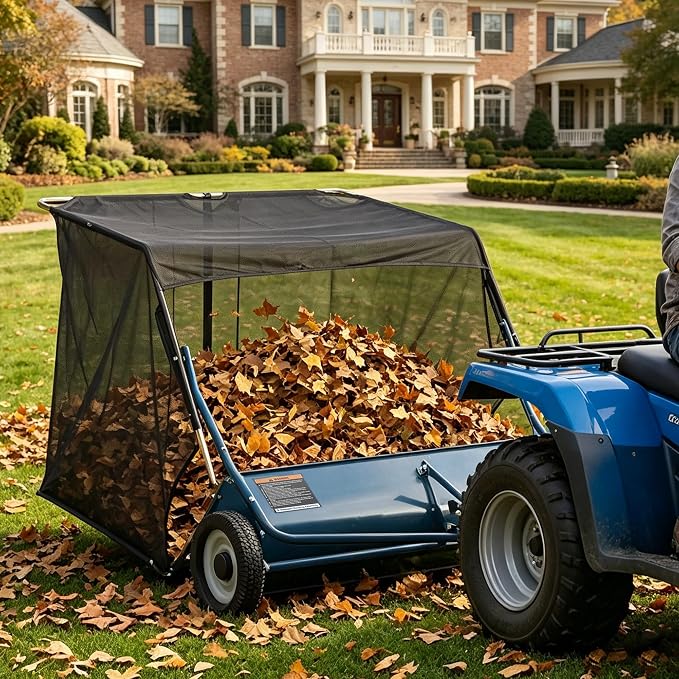 50" Tow Behind Lawn Sweeper, 33 cu. ft Extra-Large Capacity Leaf & Grass Collector-Adjustable Sweeping Height, Dumping Rope Design for Efficient Debris & Grass Cleanup on Yards, Driveways & Sidewalks