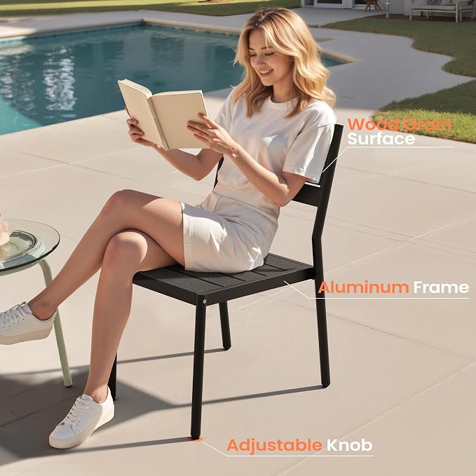 Pellebant 11 Piece Patio Table and Chairs Set for 10, Aluminum Outdoor Dining Set with Umbrella Hole, Stackable Dining Chairs & 94" Dining Table, Black