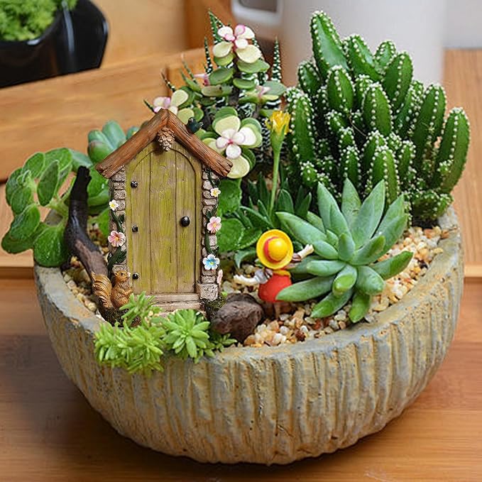 Fairy Door for Trees Outdoor - Garden Accessories, Miniature Decor, Magic Enchanted Tree Stump Resin Wall Hanging Gifts