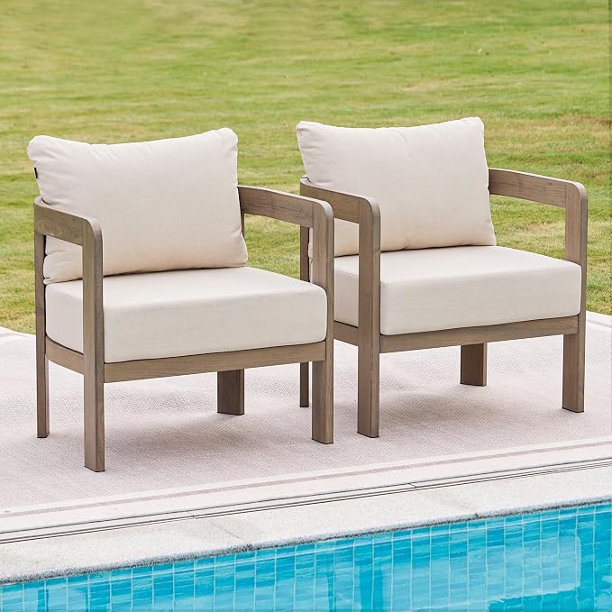Outdoor Furniture Set, 2Pcs Patio Armchairs, Metal Modern Outside Furniture with 6'' Thick Cushions, Outdoor Conversation Set Balcony Chairs for Backyard, Porch,Deck, Beige