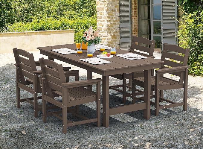SERWALL 5 Pcs HDPE Patio Dining Set w/Umbrella Hole Table & 4 Chairs, Coffee