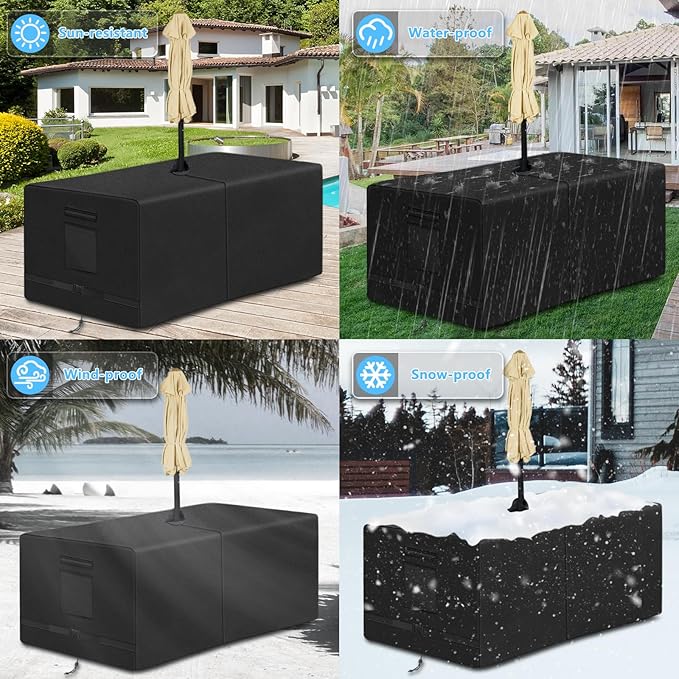SIRUITON Rectangle Patio Table Cover with Umbrella Hole 72" L X 44" W X 23.6" H (COVER SIZE,NOT TABLE SIZE) Heavy Duty 600D Oxford Fabric Outdoor Waterproof Lawn Patio Furniture Covers