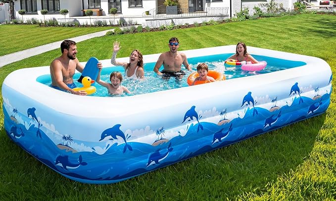 165"x76"x22" Inflatable Pool with Electric Pump, Large Blow Up Family Swimming Pool for Adults & Kids, Thickened Heavy Duty Backyard Water Party Pool