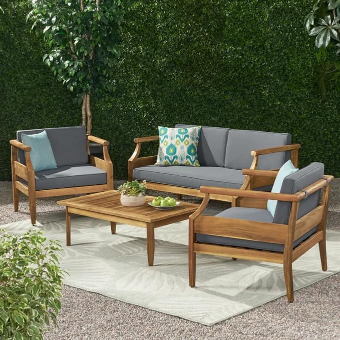 Patio Furniture Set-Single Chair, Outdoor Sectional Furniture with Armrests and Thick Washable Cushions, All-Weather Patio Conversation Set for Backyard, Garden and Poolside, Gray(Series E)