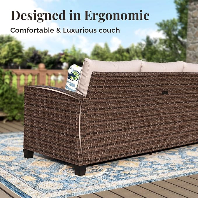MIXPATIO OutdoorPatio Furniture Set, 6 Pcs Wicker Patio Conversation Set, 2 x Swivel Chairs, 1 x 3 Seater Sofa, 1 x 2-Seat Lover Sofa and 2 x Ottomans with 4" Thick Cushion, Beige