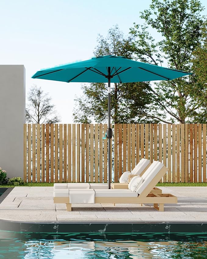 PeakPursuit 9FT Patio Umbrella Outdoor, Market Umbrella, Table Umbrella with Push Button Tilt and Crank, 8 Sturdy Ribs UV Protection Waterproof for Garden, Pool, Deck, Backyard
