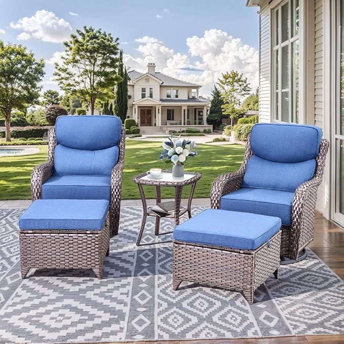 HUMMUH Outdoor Wicker Swivel Rocker Chairs, Set of 2, High Back | 6 in 28D foam cushions, 360° swivel and glide motion, PE wicker, metal frame, 350 lb capacity per chair