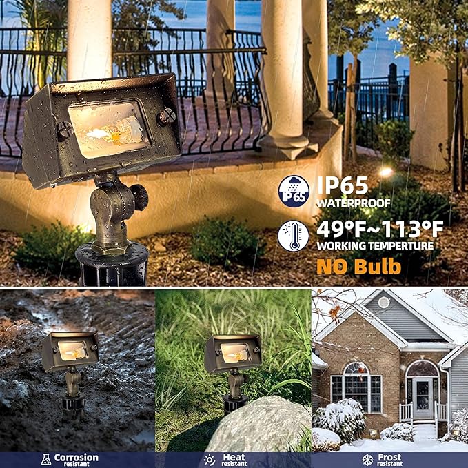 Cast Brass Flood Light, Wall Wash Light Without Bulb, Low Voltage Flood Light Outdoor with Adjustable Knuckle Mount, Waterproof Landscape Lighting of Outdoor Wall, Garden(12-Pack Without Bulb) (12)