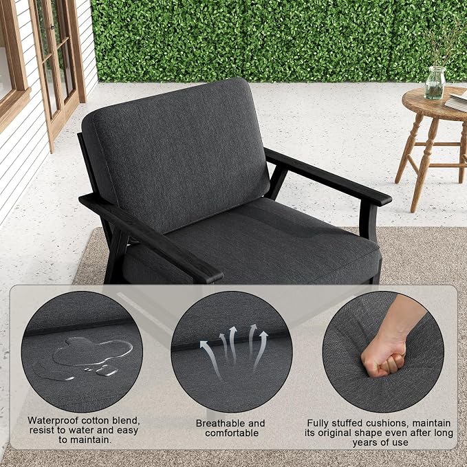Dark Wood Patio Chair Outdoor Bistro Set, 2 Piece Outdoor Armrest Chair All Weather Patio Sofa Furniture Backyard Conversation Sets with Cushions - Light Camel