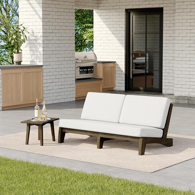 2 Pieces Patio Furniture Sets, All-Weather Outdoor Wood Bistro Set Patio Conversation Side Table Chiars and Patio Loveseat for Balcony, Backyard
