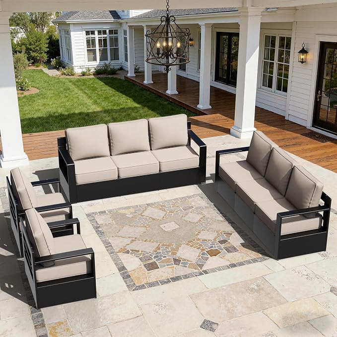 Outdoor Aluminum Furniture Set, 4-Piece Patio Conversation Set, 2 Chairs and 2 Sofa, All-Weather Metal Frame, 6" Thick Removable Cushions, Deep Setting for Garden, Poolside and Porch