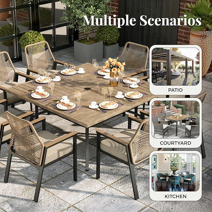 MIXPATIO Patio Wicker Swivel Chair Sets of 4, Outdoor Dining Chairs with 3.1 inch Seat Cushions, Sturdy Metal Frame & Wood Grain Armrest, Beige