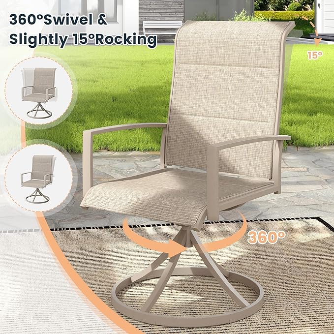 VICLLAX 7 Pieces Outdoor Dining Set, Patio Furniture Set Includes 50" Round Metal Table W/ 1.9" Umbrella Hole and 6 Padded Textilene Swivel Chairs for Porch, Lawn, Garden, Backyard