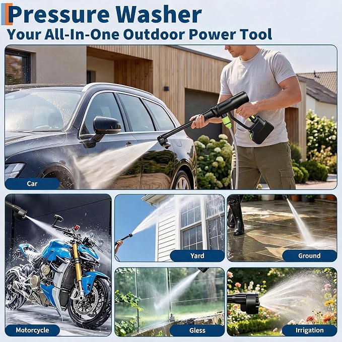 20V Cordless Pressure Washer, 320 PSI 2.5 GPM Portable Power Cleaner with 4.0Ah Battery, 6-in-1 Nozzle, 23ft Hose, Foam Cannon, for Car Patio Yard Cleaning