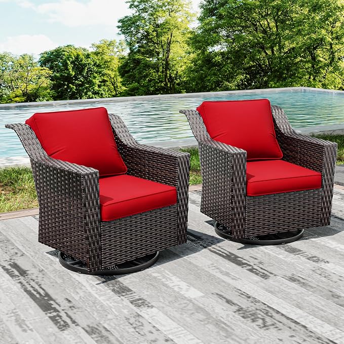 Joyside Swivel Patio Chairs Set of 2, Wicker Patio Furniture with Wide Armrest and Thick Cushions, Upgraded Large Size for Backyard, Garden, Poolside