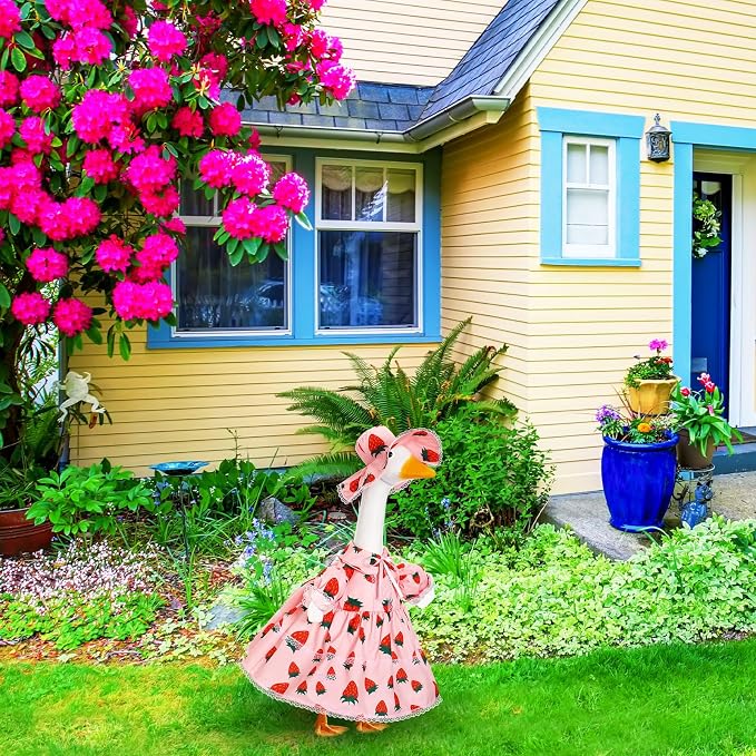 FuWeave Fall Porch Goose Outfit for Lawn Decor | Fits 23"/17" Lawn Plastic/Cement Statue Goose Costume Dress for Front Outdoor Courtyard Garden Patio Yard Decoration