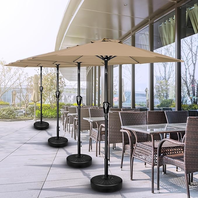 Simple Deluxe 7.5ft Patio Umbrella Outdoor Table Market Yard Umbrella with Round Umbrella Base Stand for Garden, Deck, Backyard, Pool, Tan