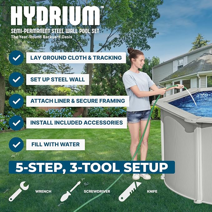 Bestway Hydrium 15' x 48" Above Ground Pool, Round Steel Side Wall Frame Outdoor Swimming Pool Set with Sand Filter Pump, Polysphere Filtration Balls, Ladder & Accessories