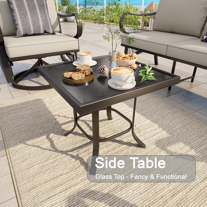 4 Pieces Outdoor Furniture Set, Patio Conversation Set with Swivel Rocking Chairs Sets and 3-Seater Couch Sofa for Deck, Porch, Garden, Backyard, Poolside (Beige Cushions)