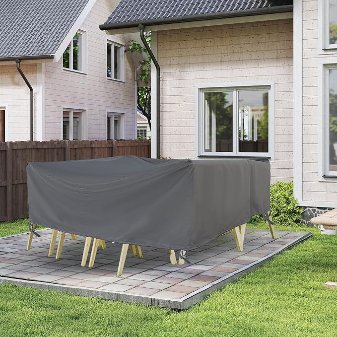 Outdoor Furniture Covers, Rectangular patio table cover, Waterproof for Outdoor patio set cover, Dining table cover, 126" W x 84" D x 31" H Grey