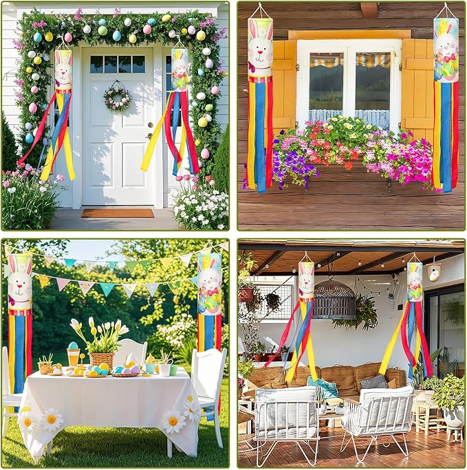 NOVWANG 40 Inch Bunny Easter Windsock - 2 Pcs Spring Windsocks for Yard, Garden, Patio, Balcony - Outdoor Hanging Decorations