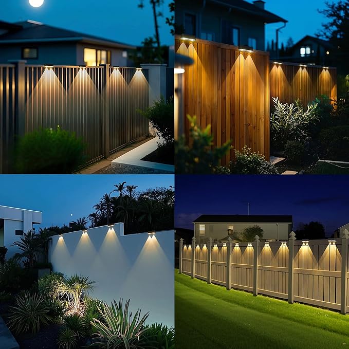 Peasur 8 Pack Solar Fence Lights Outdoor, Deck Light Solar Powered, Waterproof Led Riling Solar Lights for Outside Step Yard, Warm White