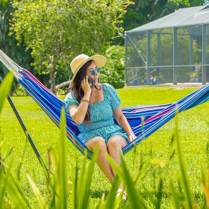 Bliss Hammocks 40" W Single Outdoor Hammock with Hand-Woven Rope Loops & Tree Straps, Patio, Durable, Cotton/Polyester, 220 Lbs Capacity, Patriot Stripe