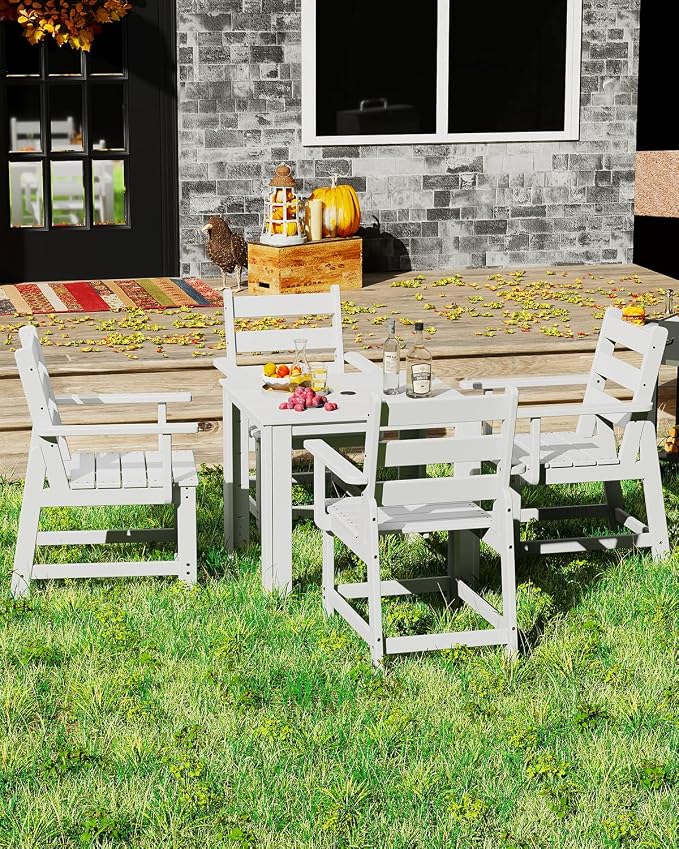 GREENVINES Patio-Chair | Outdoor Dining Chairs Set of 2 | HDPE Plastic | Removable Armrests | All Weather | for Backyard Deck Poolside Garden | White