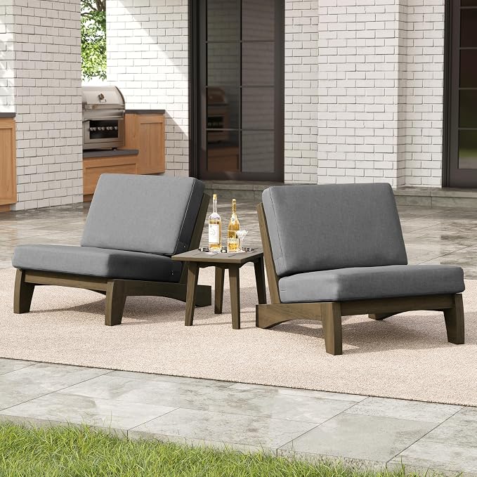 3 Pieces Patio Furniture Sets, All-Weather Outdoor Wood Bistro Set Patio Conversation Side Table Chiars for Balcony, Backyard