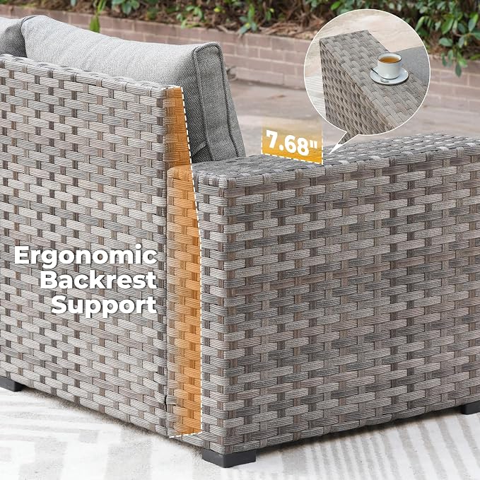 ovios 16 Pieces Patio Furniture Set, Outdoor Wicker Sectional Sofa with 54" Fire Pit Table Swivel Chairs, Modern Modular Deep Seat Rattan Couch Conversation Sets, Dark Grey