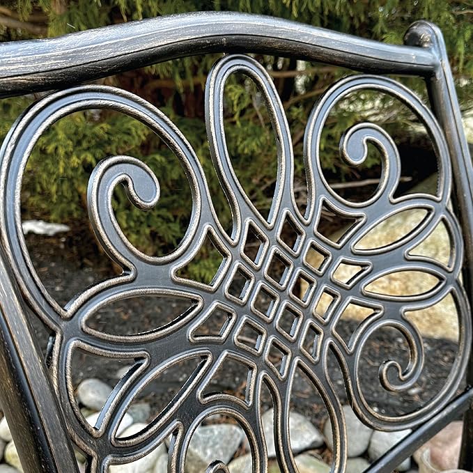 Hanover Traditions 7-Piece Outdoor Dining Set in Tan with Six Dining Chairs, Cushions and a 60 In. Round Cast-top Table, UV and Weather-Resistant, All-Weather Patio Dining Set for 6