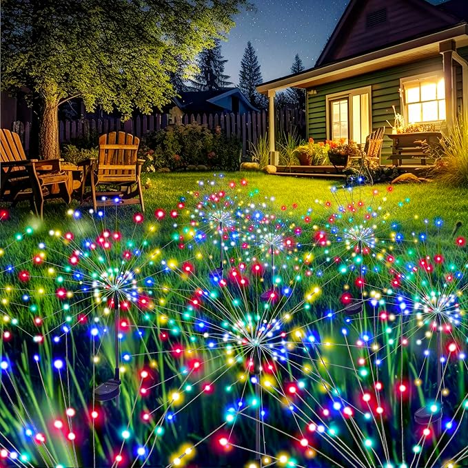 GIGALUMI 6 Pack Solar Firework Lights Outdoor, Garden Decor, Multicolored | 120 LEDs, Fairy Design, Waterproof, Garden Decor, Solar Powered for Yard, Pathway, Flowerbed, Planter, Balcony, Gifts for Mom