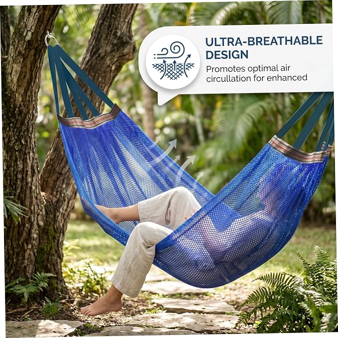 Camping Hammock Lightweight Portable, Anti-roll Breathable Mesh Outdoor Hammock with Tree Straps & Carry Bag, Blue (102.36x51.18in)