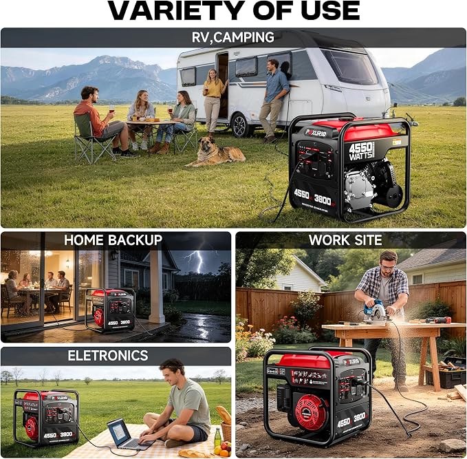 4550-Watt Portable Inverter Generator for Home Use, Open Frame Generator Gas Powered, Lightweight & Quiet for Home Use and Emergency Backup, EPA Compliant-Red