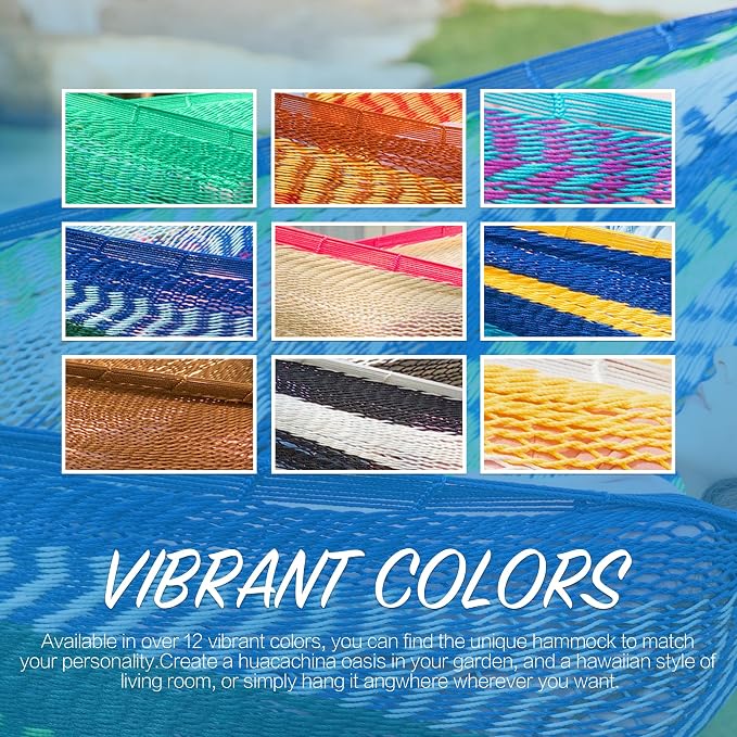 PNAEUT Handwoven Mayan Hammock, Thick Soft Rope Double Hammock for Outdoor Outside & Indoor, 600 lbs Capacity Heavy-Duty, Includes Tree Straps, Carabiners & Carry Bag(Lake Superior, X-Large)