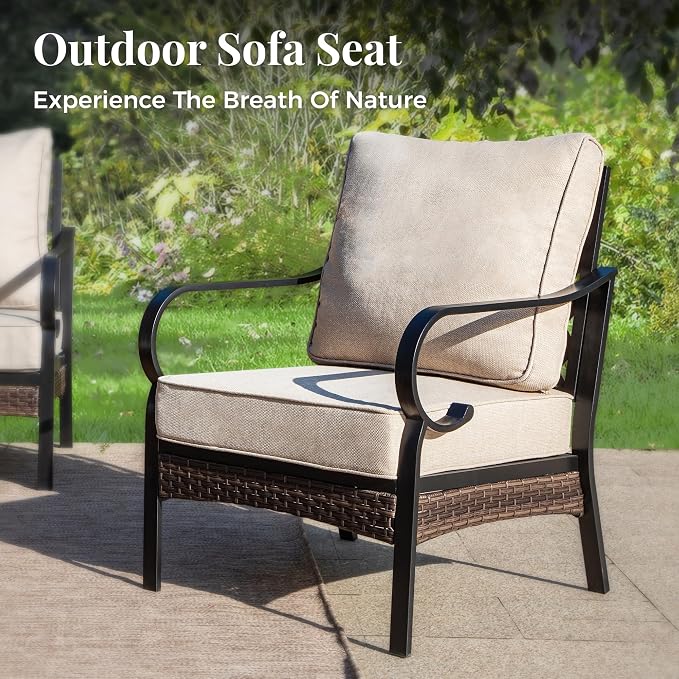 MIXPATIO Patio Furniture Set with Coffee Table, Outdoor Conversation Set with 2 x Fixed Chairs, 1 x 2-Seat Sofa, 1 x 3-Seat Sofa for Lawn Garden Backyard, Beige