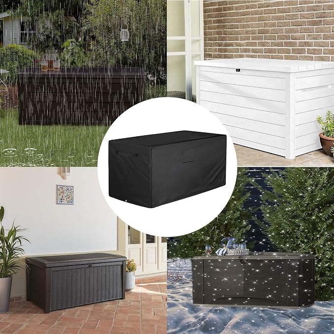 Femuar Deck Box Cover 100% Waterproof Heavy Duty Patio Ottoman Cover, Outdoor Anti-UV Patio Storage Box Covers (63" L x 25" W x 28" H) Black