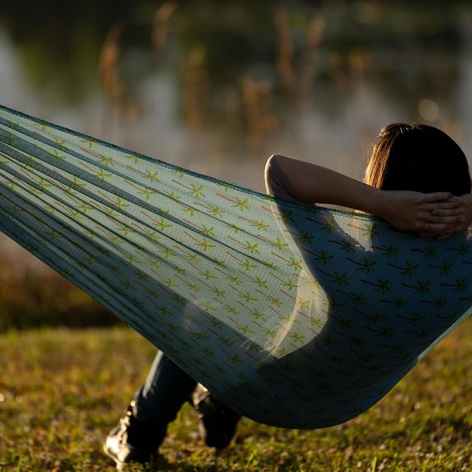 Bliss Hammocks BH-406WCA Mesh Edition Hammock, Light Blue Palm Tree