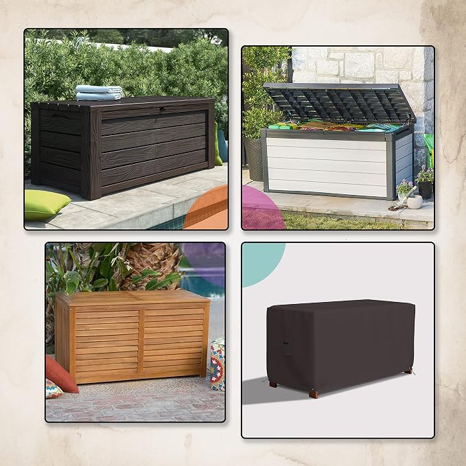 Covers & All Patio Deck Box Cover - Heavy Duty 18 Oz Waterproof Outdoor Yard Cushion Storage Box Protection 100% Weather Resistant with Air Pockets and Drawstring. (52" W X 27" D X 27" H, Coffee)