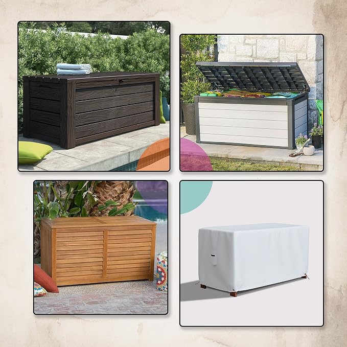 Covers & All Patio Deck Box Cover - Heavy Duty 12 Oz Waterproof Outdoor Yard Cushion Storage Box Protection 100% Weather Resistant with Air Pockets and Drawstring. (52" W X 27" D X 27" H, White)