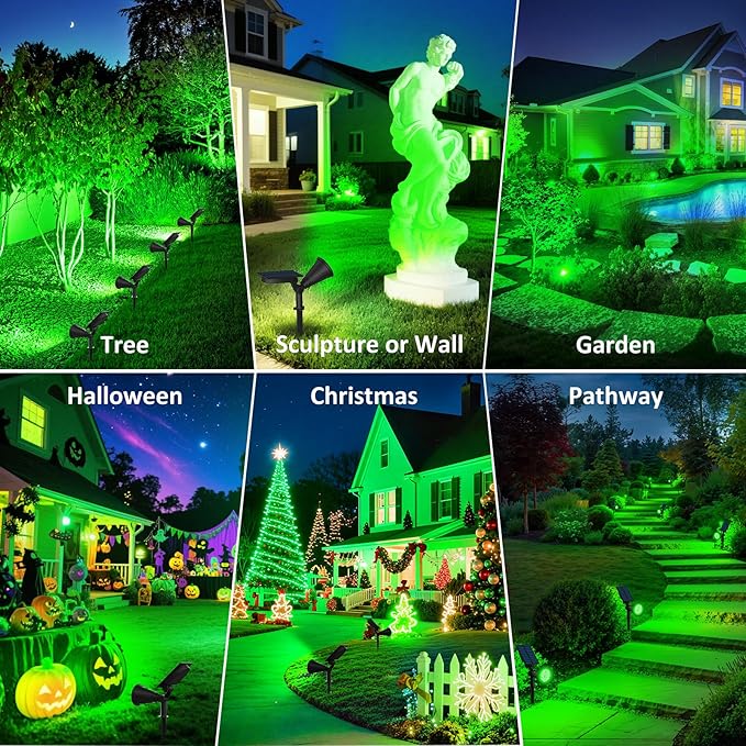 T-SUNUS Green Solar Spotlights Outdoor for Trees, Adjustable LED Solar Uplights for Yard Garden Landscape, Waterproof Auto On/Off Solar Lights (2 Pack)