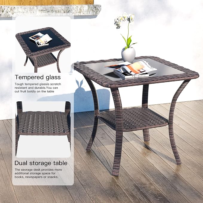 Kullavik 13PCS Outdoor Patio Furniture Set,PE Wicker Rattan Sectional Sofa Patio Conversation Sets with 43" 55000BTU Gas Propane Fire Pit Table,Swivel Rocking Chairs Set,Sand