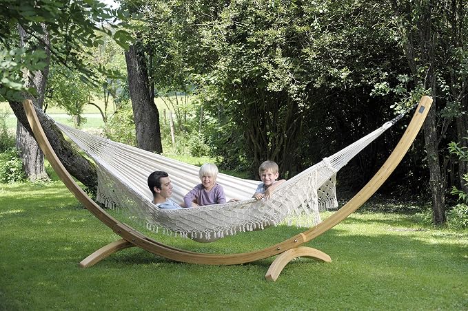 BYER OF MAINE Paradiso Hammock, Authentic Brazilian, Boho Style Natural, Recycled Cotton/Polyester Blend, Double, 142" L x 68" W, Holds up to 400lbs