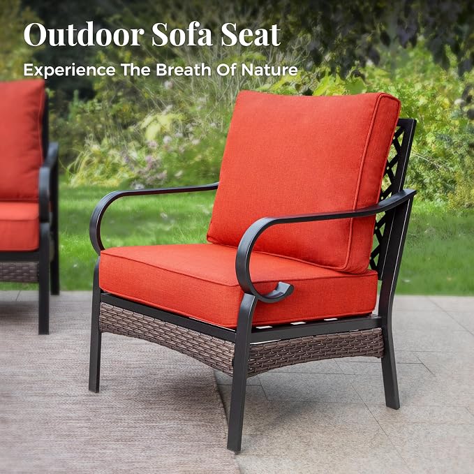 MIXPATIO Patio Furniture Set with Fire Pit Table, Metal Outdoor Conversation Set with 5.75'' Extra Thick Cushion, Loveseat Sofa, 2 Leg Chairs, 3-Seat Sofa and Gas Fire Pit Table, Red