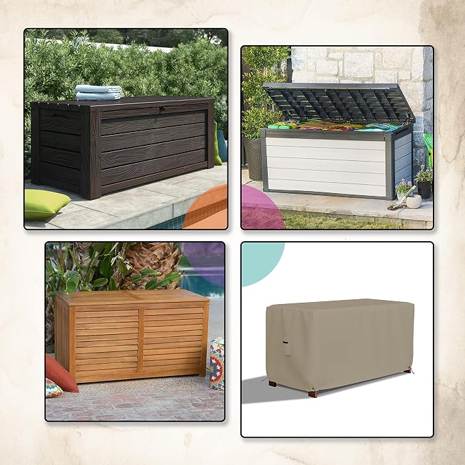 Covers & All Patio Deck Box Cover - Heavy Duty 12 Oz Waterproof Outdoor Yard Cushion Storage Box Protection 100% Weather Resistant with Air Pockets and Drawstring. (52" W X 27" D X 27" H, Beige)