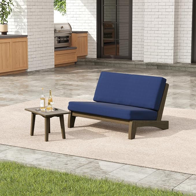 2 Pieces Patio Furniture Sets, All-Weather Outdoor Wood Bistro Set Patio Conversation Side Table Chiars and Patio Loveseat for Balcony, Backyard